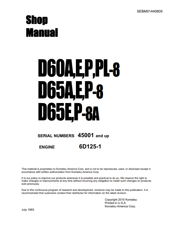 Manual de Taller Topadora Komatsu D60-6, D60P-6, D60PL-6, D65A-6, D65P-6