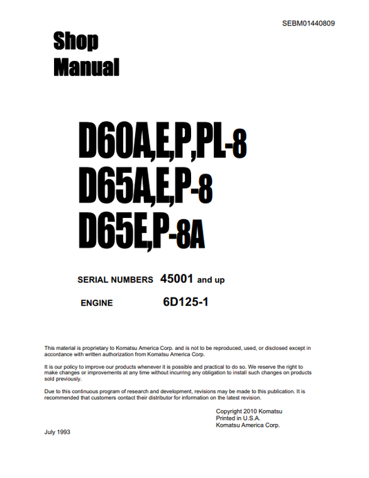 Manual de Taller Topadora Komatsu D60-6, D60P-6, D60PL-6, D65A-6, D65P-6