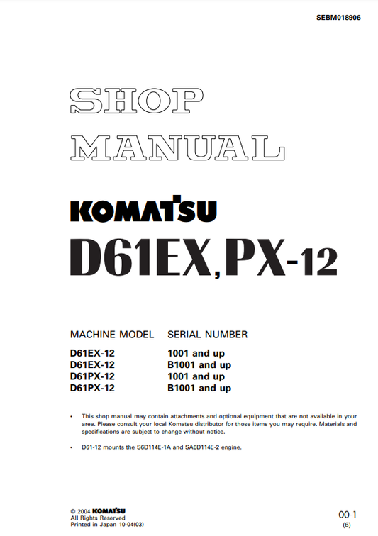 Manual de Taller Bulldozer Komatsu D61EX-12, D61PX-12