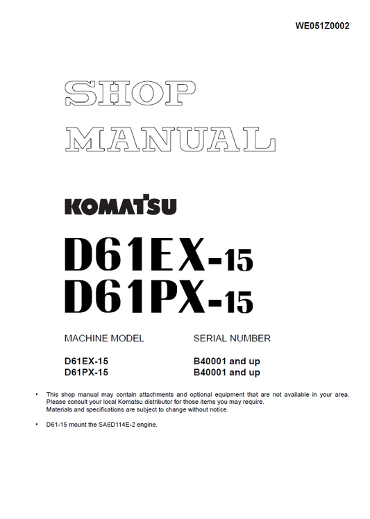 Manual de Taller Bulldozer Komatsu D61EX-15 - B40001, D61PX-15 - B40001