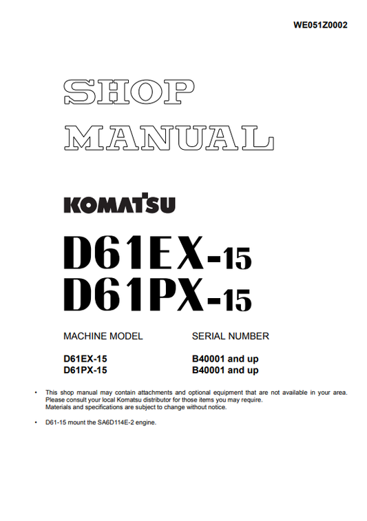 Manual de Taller Topadora Komatsu D61EX-15, D61PX-15  S.N B40001 y arriba