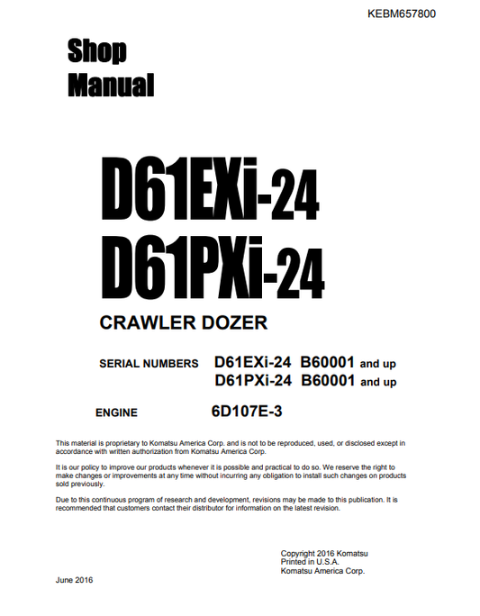 Manual de Taller Bulldozer Komatsu D61EXi-24, D61PXi-24  S.N B60001 y arriba