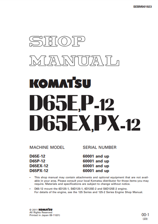 Manual de Taller Bulldozer Komatsu D65E-12, D65P-12, D65EX-12, D65PX-12 S.N 60001