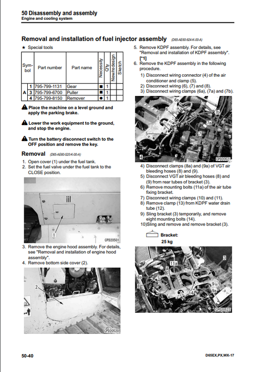 Manual de Taller Bulldozer Komatsu D65EX-17, D65PX-17, D65WX-17   S.N 1001-UP