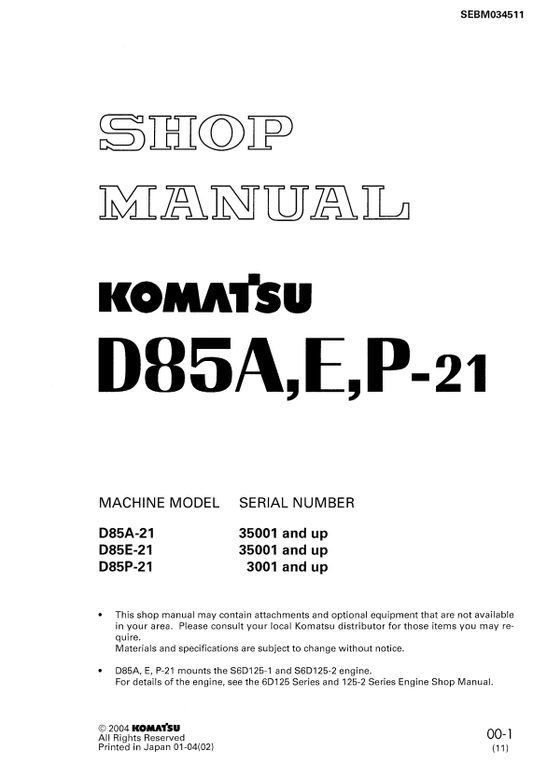 Manual de Taller Topadora Komatsu D85A-21, D85E-21, D85P-21