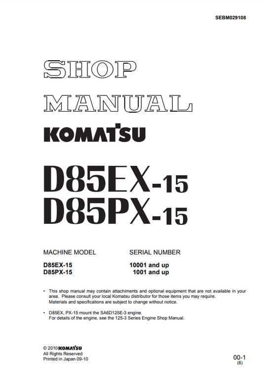 Manual de Taller Bulldozer Komatsu D85EX-15, D85PX-15