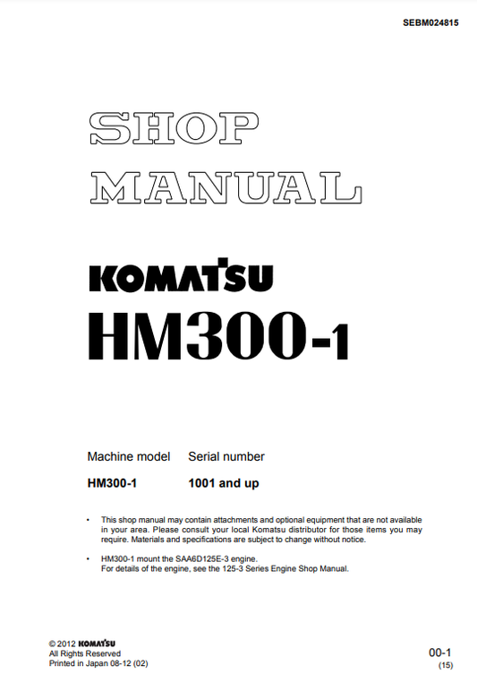 Manual de Taller Camión Japones Komatsu HM300-1