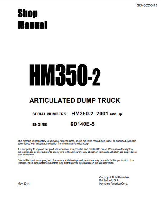 Manual de Taller Camión Japones Komatsu HM350-2  S.N 2001-UP