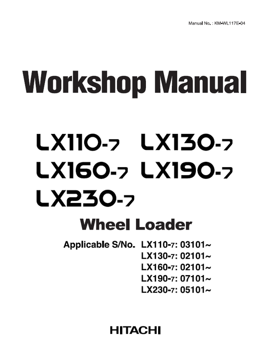 Manual de Taller Cargador Hitachi LX110-7, LX130-7, LX160-7, LX190-7, LX230-7
