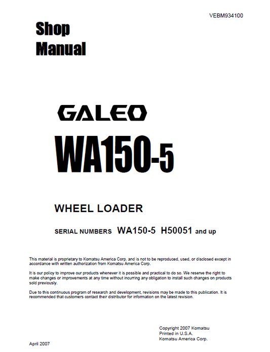 Manual de Taller Cargador Komatsu Galeo WA1250-5 - H50051