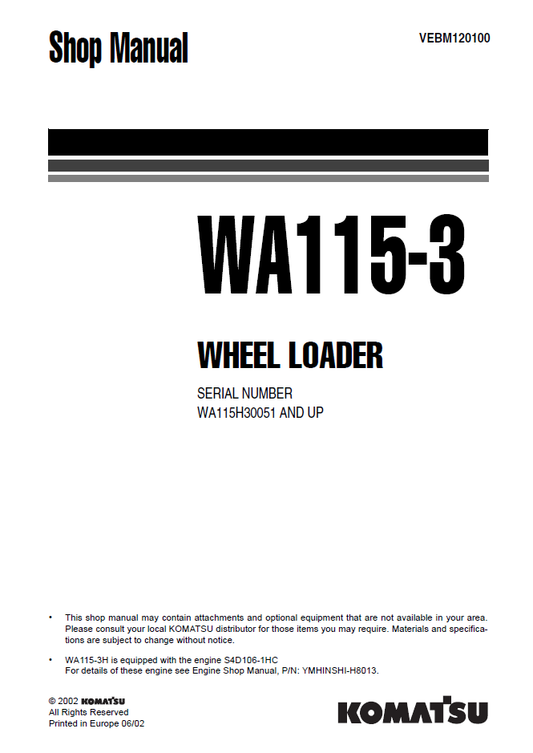 Manual de Taller Cargador Komatsu WA115-3 - WA115H30051