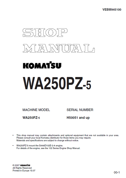 Manual de Taller Cargador Komatsu WA250PZ-5 - H50051