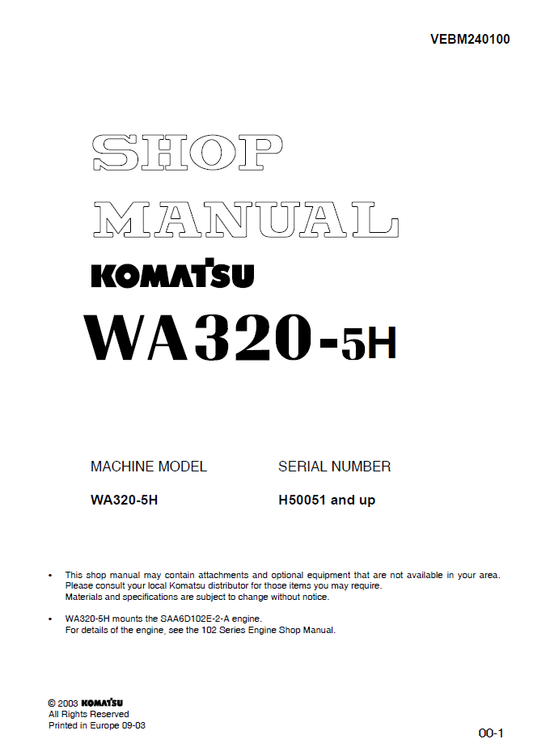 Manual de Taller Cargador Komatsu WA320-5H - H50051
