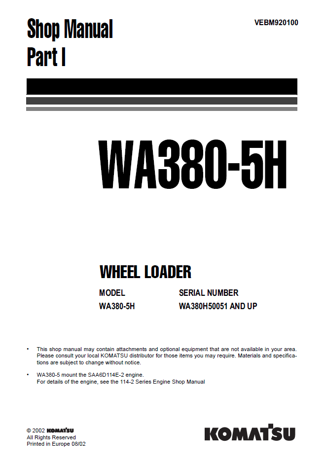 Manual de Taller Cargador Komatsu WA380-5H - WA380H50051