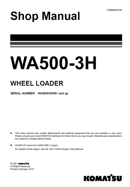 Manual de Taller Cargador Komatsu WA500-3H - WA500H20051