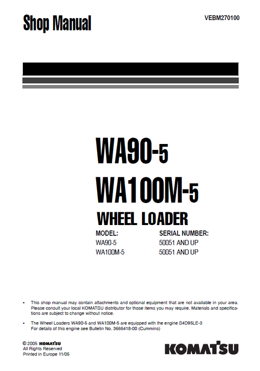 Manual de Taller Cargador Komatsu WA90-5 - 50051, WA100M-5 - 50051