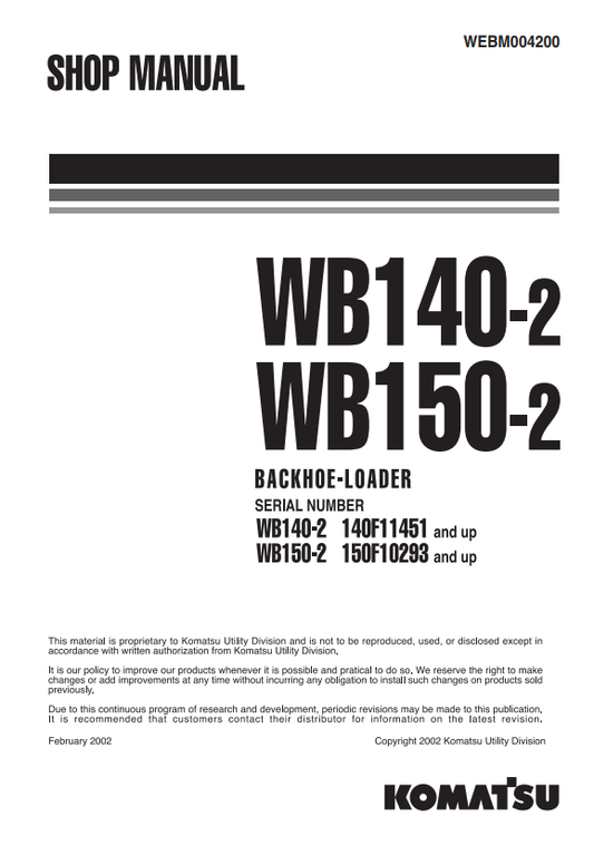 Manual de Taller Cargador Komatsu WB140-2, WB150-2 Italy