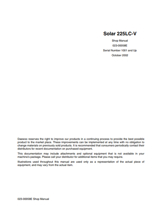 Manual de Taller Excavadora Daewoo Solar 225LC-V