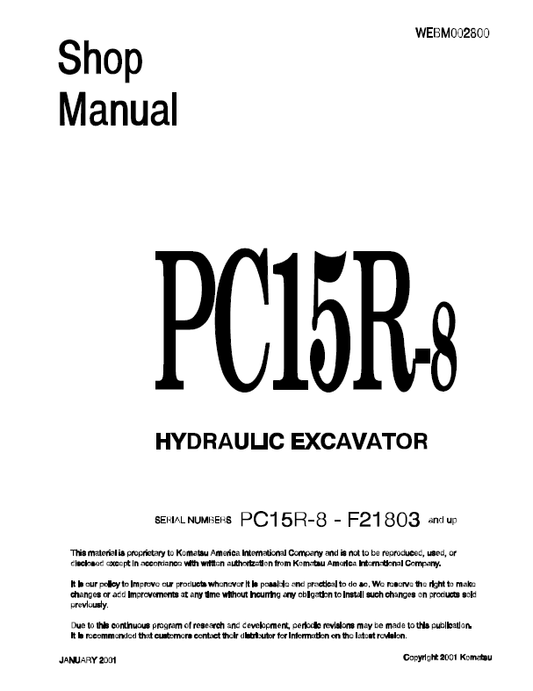 Manual de Taller Excavadora Hidraúlica Komatsu PC15R-8 - F21803