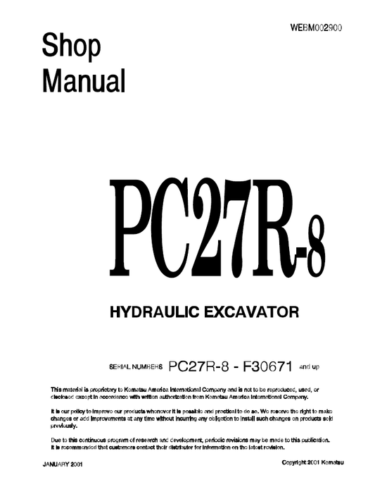 Manual de Taller Excavadora Hidraúlica Komatsu PC27R-8 - F30671