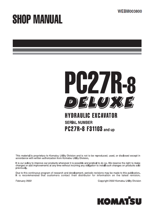 Manual de Taller Excavadora Hidraulica Komatsu PC27R-8 Deluxe - F31103