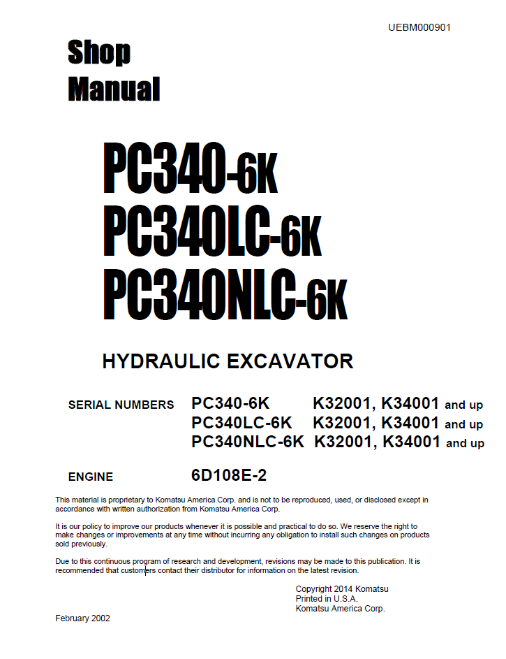 Manual de Taller Excavadora Hidraúlica Komatsu PC340-6K, PA340LC-6K, PC340NLC-6K- K32001, K34001