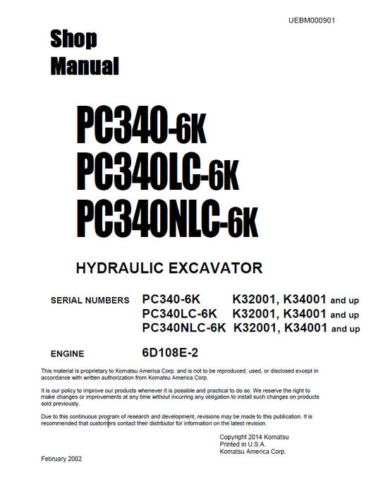Manual de Taller Excavadora Hidraúlica Komatsu PC340-6K, PA340LC-6K, PC340NLC-6K- K32001, K34001