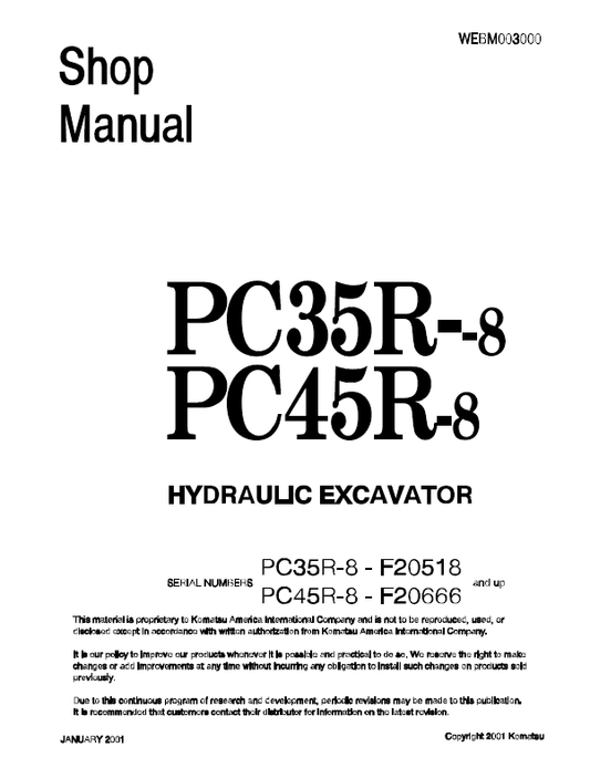 Manual de Taller Excavadora Hidraúlica Komatsu PC35R-8 - F20518, PC45R-8 - F20666