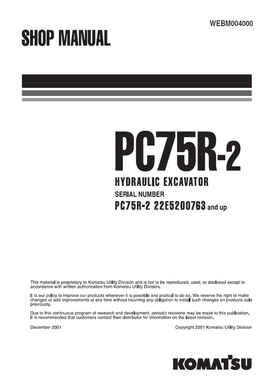 Manual de Taller Excavadora Hidraúlica Komatsu PC75R-2 - 22E5200763