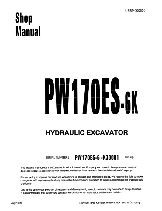 Manual de Taller Excavadora Hidraúlica Komatsu PW170ES-6K - K30001