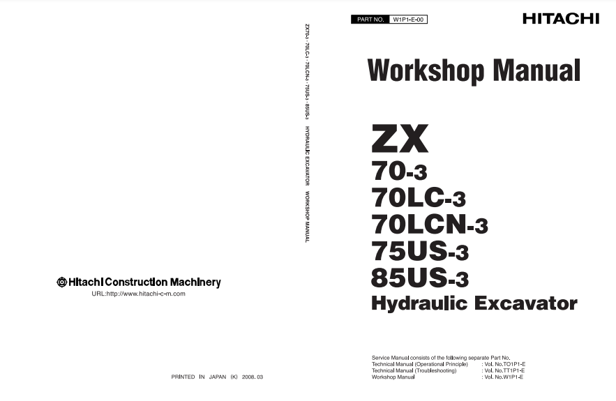 Manual de Taller Excavadora Hitachi ZX70-3, ZX70LC-3, ZX70LCN-3, ZX75US-3, ZX85US-3