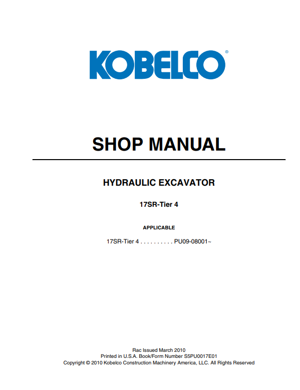 Manual de Taller Excavadora Kobelco 17SR Tier 4