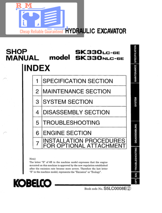Manual de Taller Excavadora Kobelco SK330LC-6E, SK330NLC-6E
