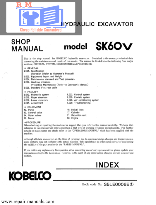 Manual de Taller Excavadora Kobelco SK60V (Mark5)