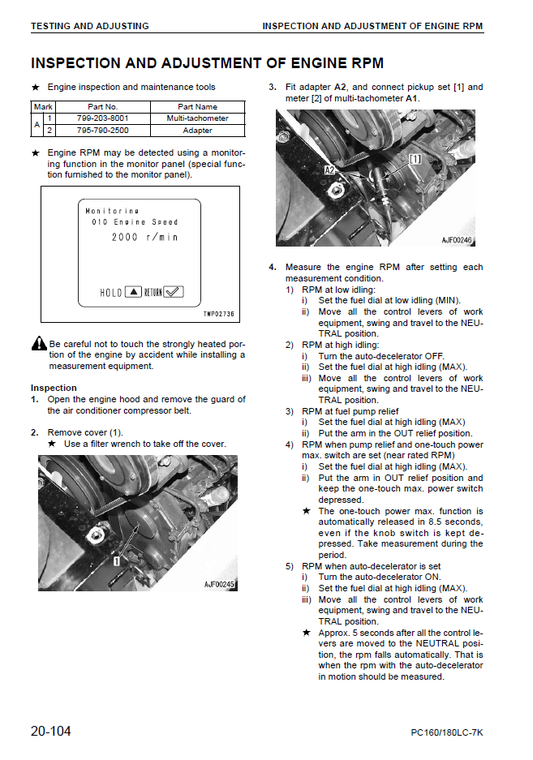Manual de Taller Excavadora Komatsu PC160LC-7K, PC180LC-7K - K40001