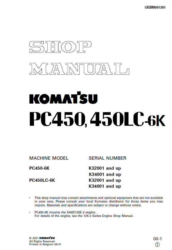 Manual de Taller Excavadora Komatsu PC450-6K - K32001,K34001,  PC450LC-6K - K32001, K34001