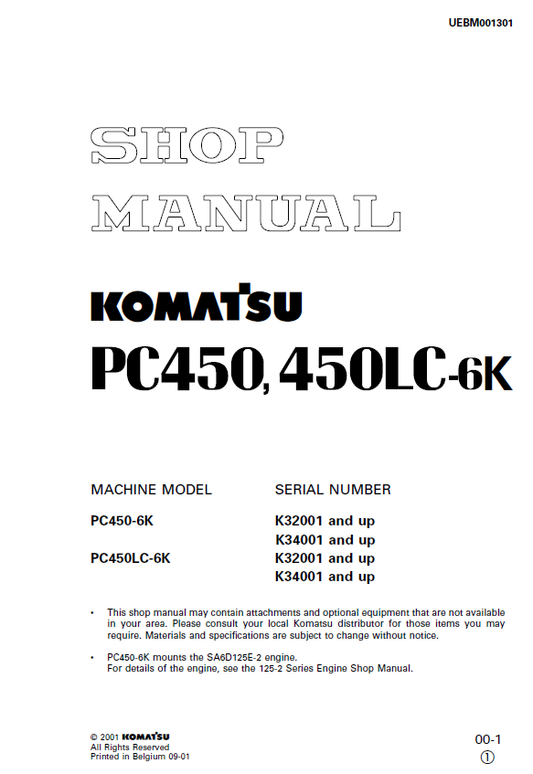 Manual de Taller Excavadora Komatsu PC450-6K - K32001,K34001,  PC450LC-6K - K32001, K34001