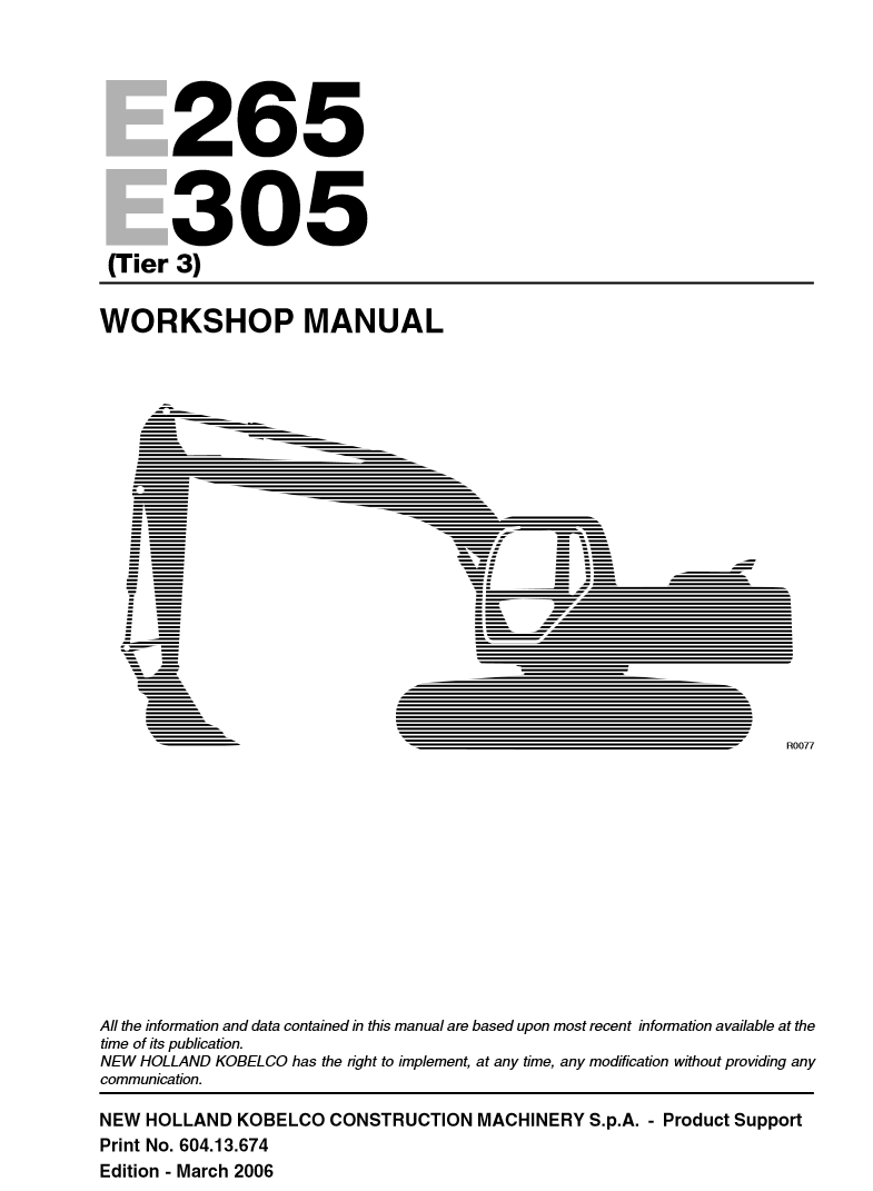 Manual de Taller Excavadora New Holland - Kobelco E265, E305 (Tier 3)