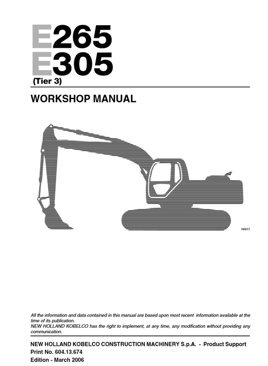 Manual de Taller Excavadora New Holland - Kobelco E265, E305 (Tier 3)