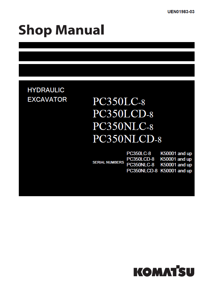Manual de Taller Excavadora PC350LC-8, PC350LCD-8, PC350NLC-8, PC350NLCD-8 - K50001