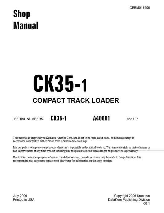Manual de Taller Minicargador Compacto Komatsu CK35-1