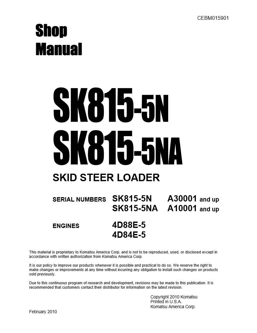 Manual de Taller Minicargador Komatsu SK815-5N, SK815-5NA