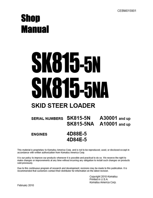 Manual de Taller Minicargador Komatsu SK815-5N, SK815-5NA