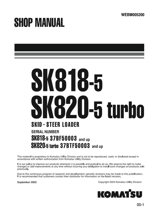 Manual de Taller Minicargador Komatsu SK818-5, SK820-5 Turbo