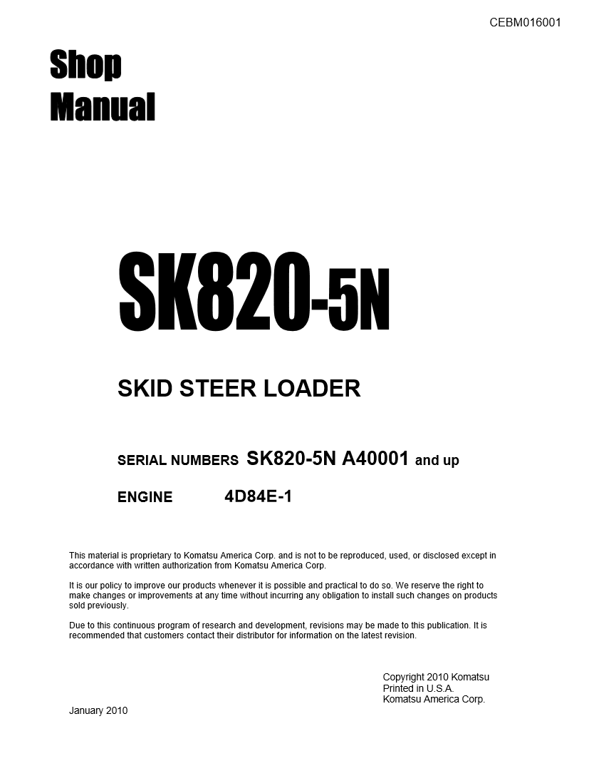 Manual de Taller Minicargador Komatsu SK820-5N