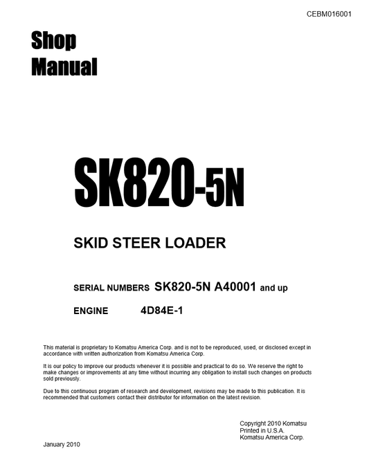 Manual de Taller Minicargador Komatsu SK820-5N