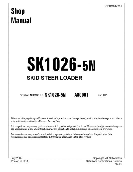 Manual de Taller Minicargargador Komatsu SK1026-5N