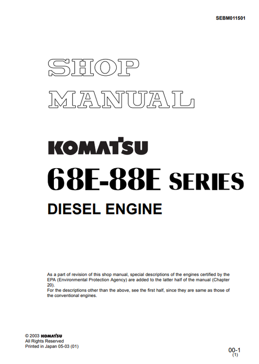 Manual de Taller Motor Komatsu 3D68E-3 to 3D88E-3 Series