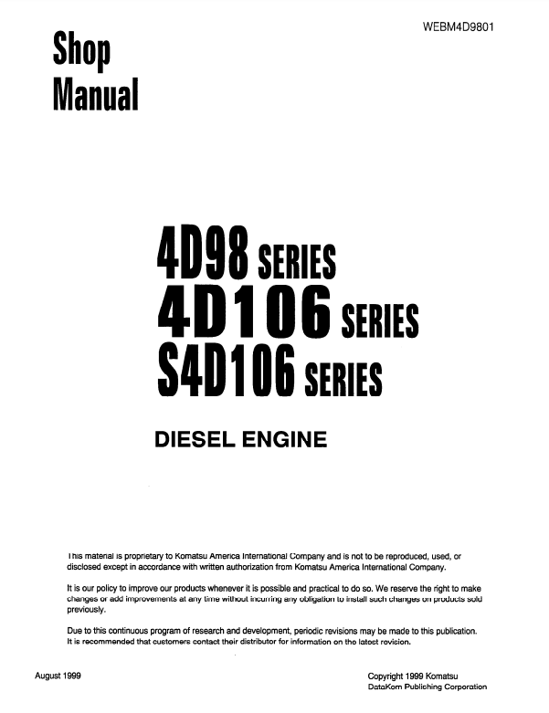 Manual de Taller Motor Komatsu 4D98 , 4D106, S4D106 Series