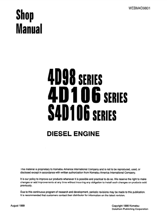 Manual de Taller Motor Komatsu 4D98 , 4D106, S4D106 Series